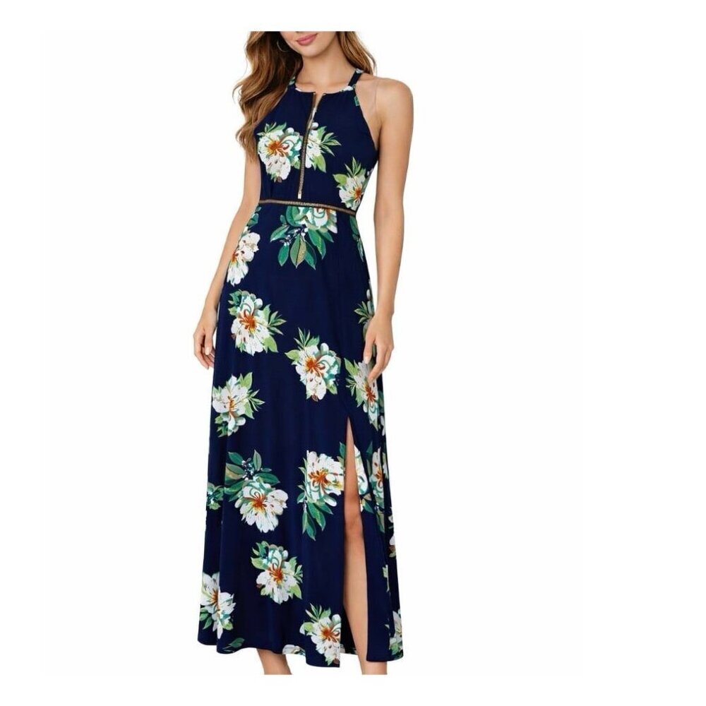 Crepe Floral Halter Top Open Back Maxi Dress Size S By Yoins Yours Inspiration